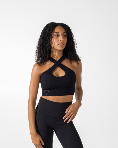 Noir Twist Ribbed Crop